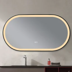 Luxury Bain Miroir salle de bain LED ovale 110x60cm anti buée avec cadre en aluminium noir- LuxuryBain* Miroir Lumineux