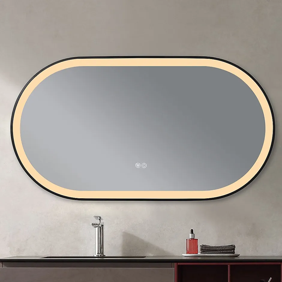 Luxury Bain Miroir salle de bain LED ovale 110x60cm anti buée avec cadre en aluminium noir- LuxuryBain* Miroir Lumineux