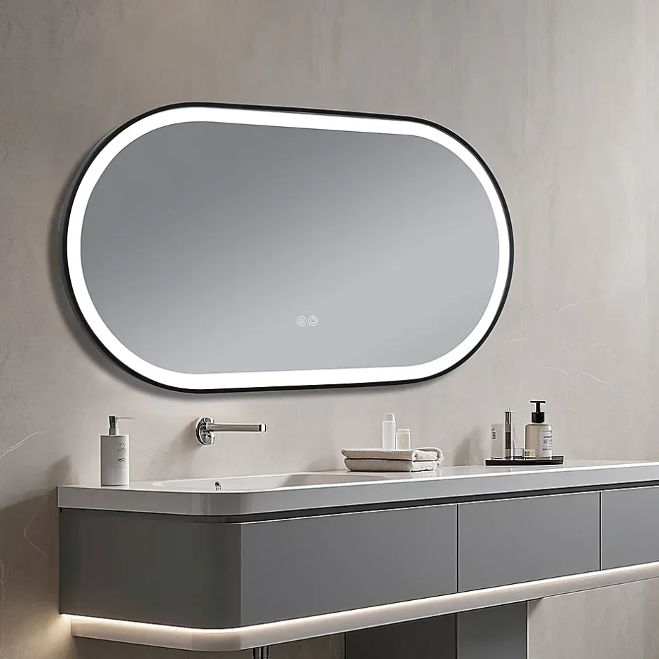 Luxury Bain Miroir salle de bain LED ovale 110x60cm anti buée avec cadre en aluminium noir- LuxuryBain* Miroir Lumineux
