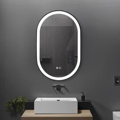 Luxury Bain Miroir salle de bain LED ovale 50x80cm anti buée avec cadre en aluminium noir- LuxuryBain