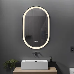 Luxury Bain Miroir salle de bain LED ovale 50x80cm anti buée avec cadre en aluminium noir- LuxuryBain