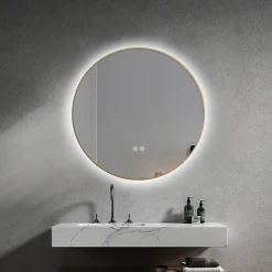 Luxury Bain Miroir salle de bain LED rond 80cm anti buée avec cadre doré LB-4647GA