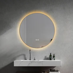 Luxury Bain Miroir salle de bain LED rond 80cm anti buée avec cadre doré LB-4647GA