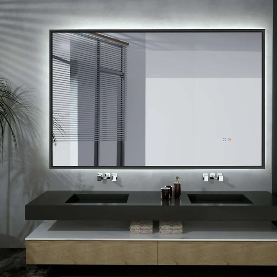 Ledimex Miroir Salle de Bain LED Réglable 120x80cm - Noir Mat - Commandes Tactiles & Anti-Buée - CALIFORNIA