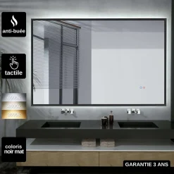 Ledimex Miroir Salle de Bain LED Réglable 120x80cm - Noir Mat - Commandes Tactiles & Anti-Buée - CALIFORNIA