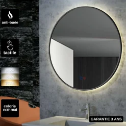 Ledimex Miroir Salle de Bain LED Rétro-éclairé Réglable D60cm - Noir Mat - Commandes Tactiles & Anti-Buée - FUN* Miroir Lumineux