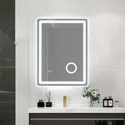 Luxury Bain Miroir salle de bain LED 60x80cm anti buée avec LED 3 couleurs et loupe x3 LB-3612