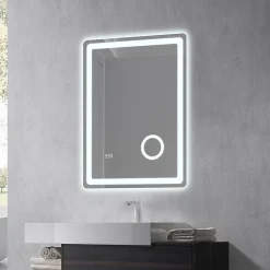 Luxury Bain Miroir salle de bain LED 60x80cm anti buée avec LED 3 couleurs et loupe x3 LB-3612