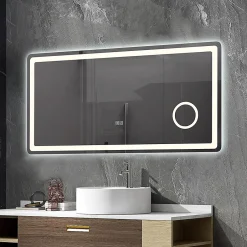 Luxury Bain Miroir salle de bain LED 120x60cm anti buée avec LED 3 couleurs et loupe x3 LB-3612* Miroir Lumineux