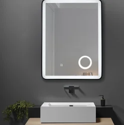 Luxury Bain Miroir salle de bain LED 60x80cm anti buée avec cadre en aluminium noir et loupe grossissante x3 LuxuryBain