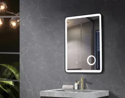 Luxury Bain Miroir salle de bain LED 60x80cm anti buée avec cadre en aluminium noir et loupe grossissante x3 LuxuryBain