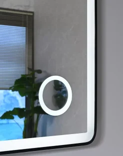 Luxury Bain Miroir salle de bain LED 60x80cm anti buée avec cadre en aluminium noir et loupe grossissante x3 LuxuryBain
