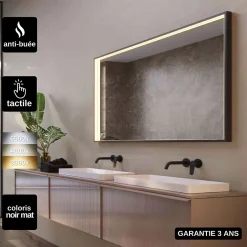 Ledimex Miroir Salle de Bain LED Réglable 80x100cm - Noir Mat - Anti-Buée & Détecteur de Mouvement - ABILITY* Miroir Lumineux