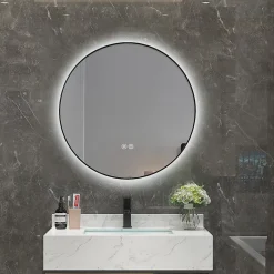 Luxury Bain Miroir salle de bain LED rond 80cm anti buée avec cadre noir LB-4647BA
