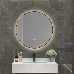 Luxury Bain Miroir salle de bain LED rond 80cm anti buée avec cadre noir LB-4647BA