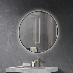 Luxury Bain Miroir salle de bain LED rond 80cm anti buée avec cadre noir LB-4647BA