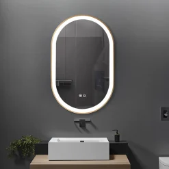 Luxury Bain Miroir salle de bain LED ovale 60x90cm anti buée avec cadre en aluminium doré- LuxuryBain* Miroir Lumineux
