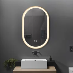 Luxury Bain Miroir salle de bain LED ovale 60x90cm anti buée avec cadre en aluminium doré- LuxuryBain* Miroir Lumineux
