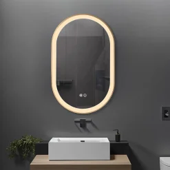 Luxury Bain Miroir salle de bain LED ovale 60x90cm anti buée avec cadre en aluminium doré- LuxuryBain* Miroir Lumineux