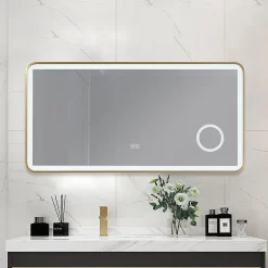 Luxury Bain Miroir salle de bain LED 110x60cm anti buée avec cadre en aluminium doré et loupe x3 LB-4685G