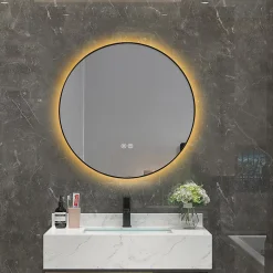 Luxury Bain Miroir salle de bain LED rond 90cm anti buée avec cadre noir LB-4647BA