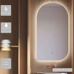 Ledimex Miroir Salle de Bain LED Rétro-éclairé (3000K) - 60x110cm - Anti-Buée & Détecteur de Mouvement - GALES