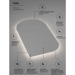 Ledimex Miroir Salle de Bain LED Rétro-éclairé (3000K) - 60x110cm - Anti-Buée & Détecteur de Mouvement - GALES