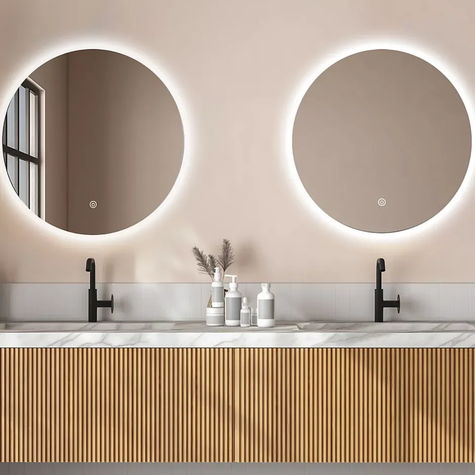 Lomazoo Miroir salle de bain Dallas avec LED 80 cm rond* Miroir Lumineux