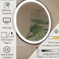 Lomazoo Miroir salle de bain Bologna avec LED 70 cm rond Noir* Miroir Lumineux