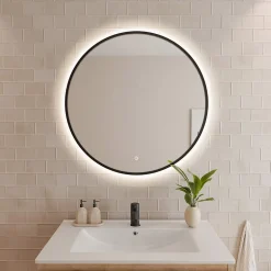 Lomazoo Miroir salle de bain Torino avec LED 80 cm rond Noir* Miroir Lumineux