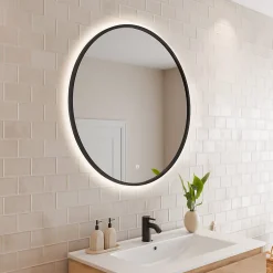 Lomazoo Miroir salle de bain Torino avec LED 80 cm rond Noir* Miroir Lumineux