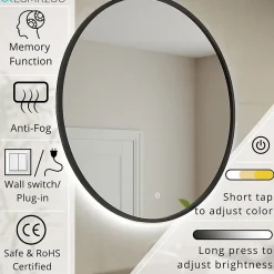 Lomazoo Miroir salle de bain Torino avec LED 80 cm rond Noir* Miroir Lumineux