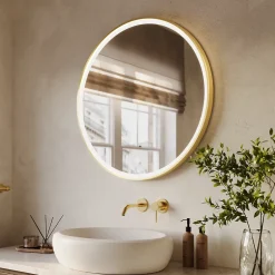 Lomazoo Miroir salle de bain Paris avec LED 80 cm doré rond* Miroir Lumineux