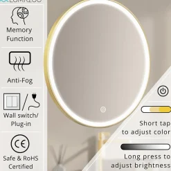 Lomazoo Miroir salle de bain Paris avec LED 80 cm doré rond* Miroir Lumineux