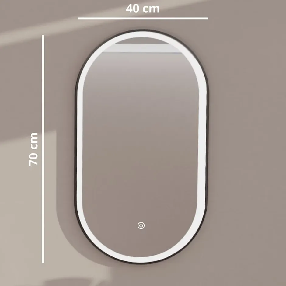 Lomazoo Miroir salle de bain Frankfurt avec LED 40x70 cm ovale noir* Miroir Lumineux