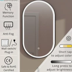 Lomazoo Miroir salle de bain Frankfurt avec LED 40x70 cm ovale noir* Miroir Lumineux
