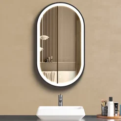 Lomazoo Miroir salle de bain Dortmund avec LED 40x70 cm ovale noir