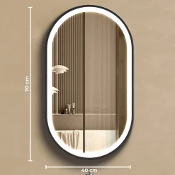Lomazoo Miroir salle de bain Dortmund avec LED 40x70 cm ovale noir