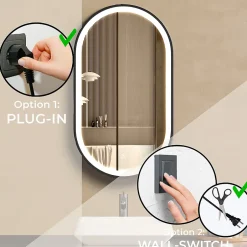 Lomazoo Miroir salle de bain Dortmund avec LED 40x70 cm ovale noir