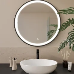 Lomazoo Miroir salle de bain Florence avec LED 80 cm noir rond