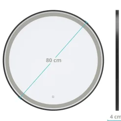 Lomazoo Miroir salle de bain Florence avec LED 80 cm noir rond
