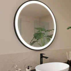 Lomazoo Miroir salle de bain Florence avec LED 80 cm noir rond