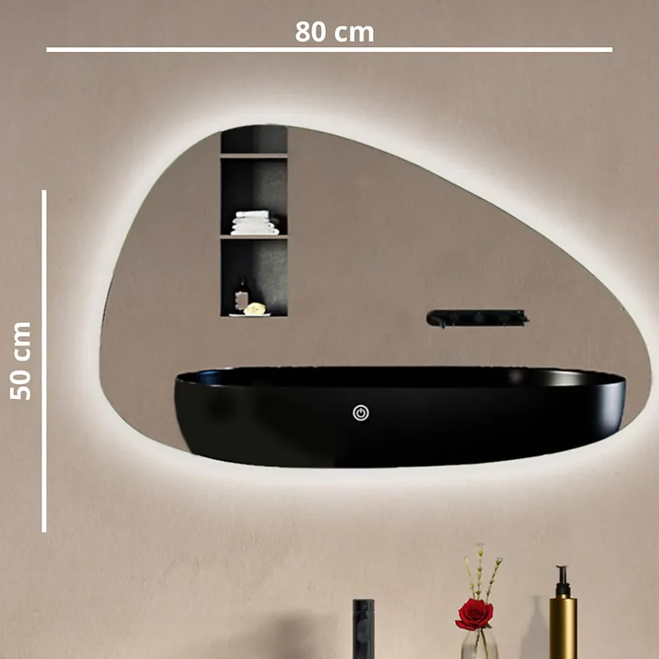 Lomazoo Miroir salle de bain Bilbao avec LED 80 x 50 cm asymétrique