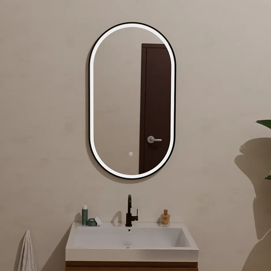 Lomazoo Miroir salle de bain lumineux LED Leipzig 50x90 cm ovale noir* Miroir Lumineux
