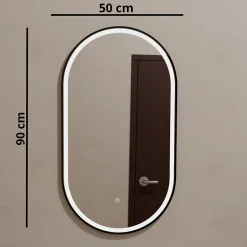 Lomazoo Miroir salle de bain lumineux LED Leipzig 50x90 cm ovale noir* Miroir Lumineux
