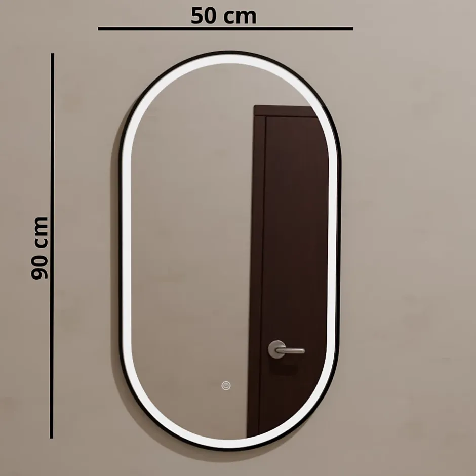 Lomazoo Miroir salle de bain lumineux LED Leipzig 50x90 cm ovale noir* Miroir Lumineux