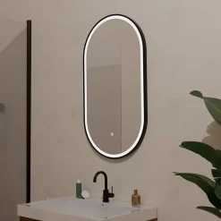 Lomazoo Miroir salle de bain lumineux LED Leipzig 50x90 cm ovale noir* Miroir Lumineux
