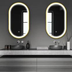 Lomazoo Miroir salle de bain lumineux LED Berlin 40x70 cm ovale doré