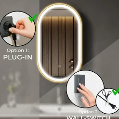 Lomazoo Miroir salle de bain lumineux LED Berlin 40x70 cm ovale doré