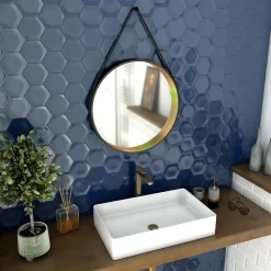 Aurlane Miroir salle de bain rond - diamètre 55cm - noir mat et finition bronze - CIRCLE HORUS* Miroir Simple